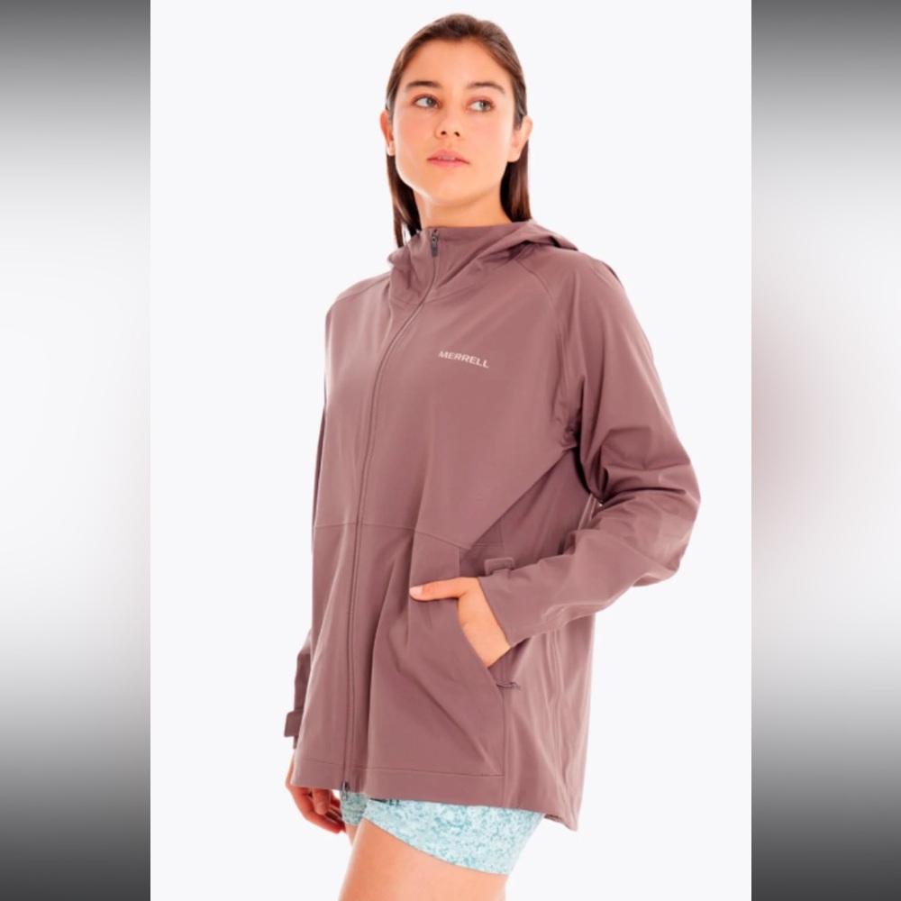 Merrell Women's L Whisper Rain Shell Jacket dusty rose Hooded Outdoor‎ hiking